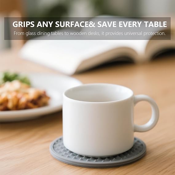 6 Pack Drink Coasters with Holder, Silicone Cup Mat for Hot or Cold Drinks, Non-Slip, Non-Stick