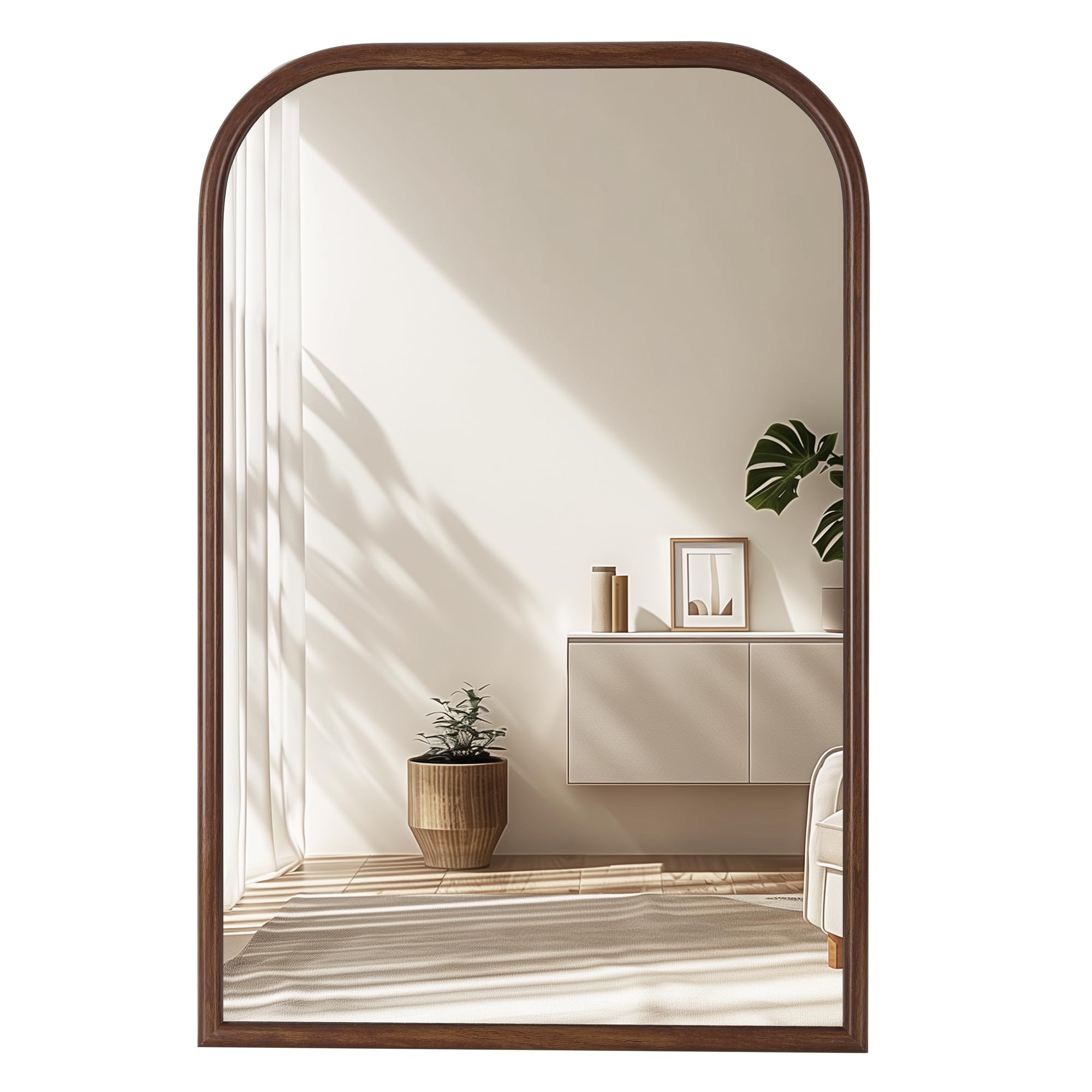 36x72 inch Arch Wall Mirror Bathroom Mirror for Wall Mounted, Tempered Glass, Wood Grain Finish Frame Wall Mirror Decorative for Living Room Bedroom Entryway Mirror Vanity Mirror, Rustic Brown