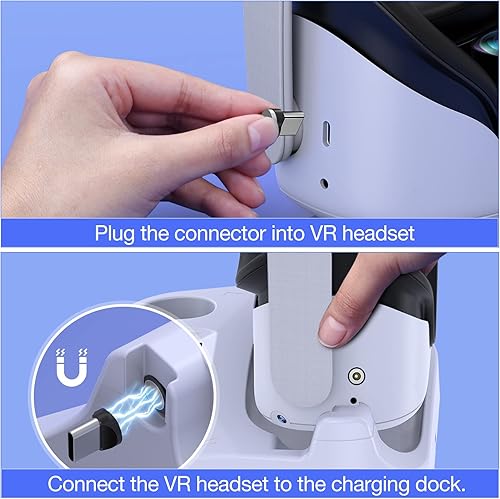 Miniatura 5 de Base de carga VR para Meta Quest 2Oculus Quest 2, estación de carga VR para auriculares y controlador VR, base de carga con 2 baterías recargables,