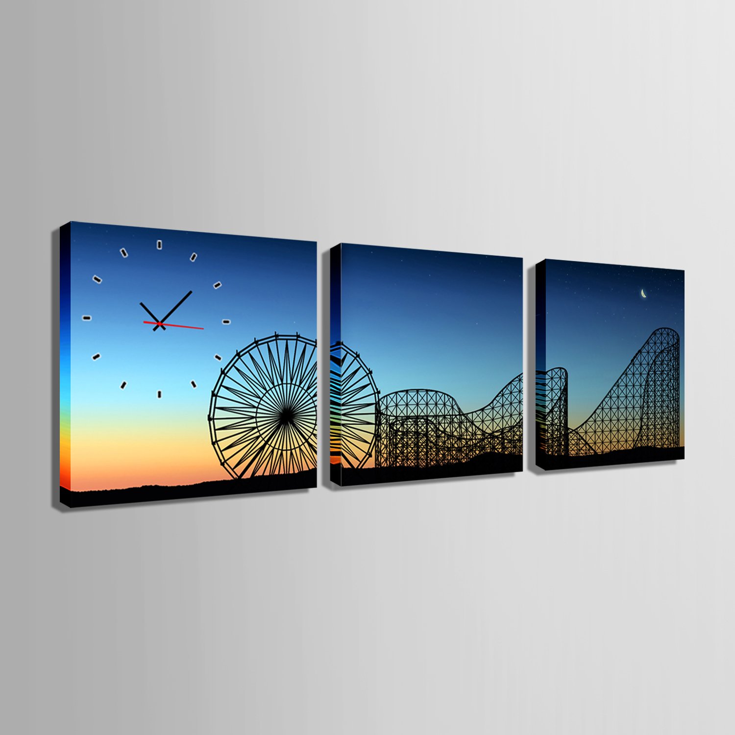 Amazon.co.jp: TX芸術の個性化時計（夕暮れの遊園地）キャンバスに時計