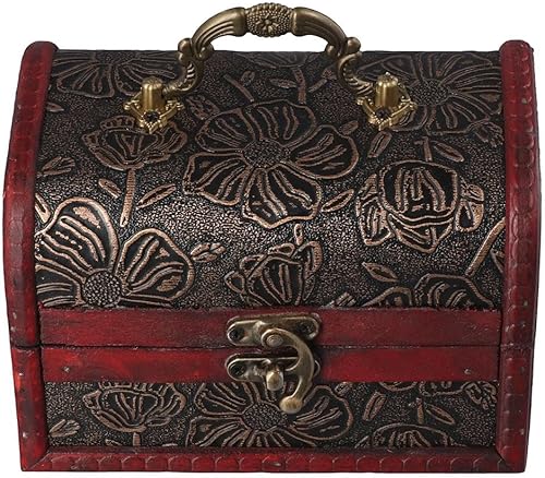 Miniatura 4 de Pequeño cofre del tesoro con caja de seguridad Cosméticos Joyería Regalo Tesoro Caja de almacenamiento Artesanía de madera Adornos decorativos para