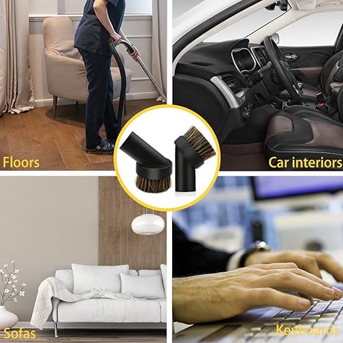 Miniatura 5 de Cepillo redondo negro para polvo de 1.25 pulgadas, manguera de vacío de 0.984 in, pelo de caballo para la mayoría de aspiradoras, accesorios