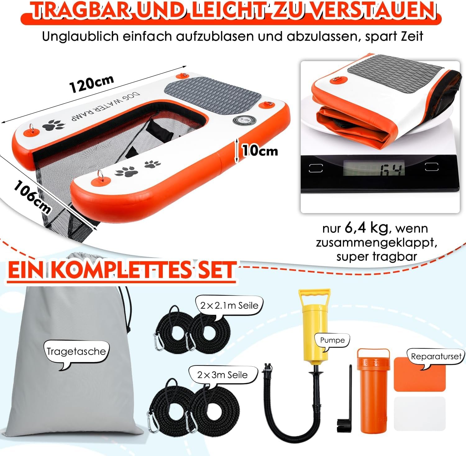 Rampe d'eau extra large pour chien, échelle pour piscine, quai et bateau, rampe pour animaux de compagnie avec marches améliorées antidérapantes, échelle pour chien de 68 kg