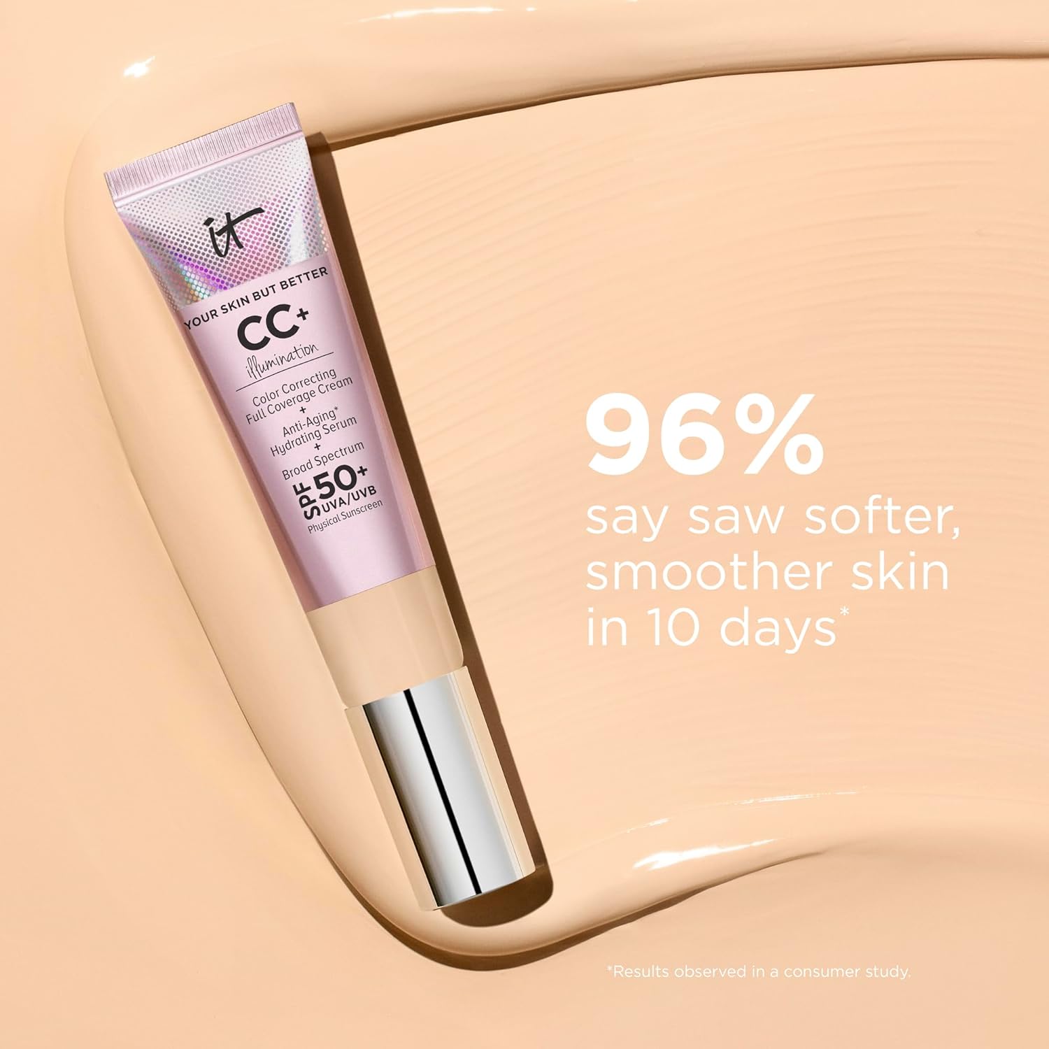 IT Cosmetics CC+ Cream Illumination - Radiant Full Coverage Foundation With SPF 50+, Color Corrector & Hydrating Anti-Aging Serum, Hydrolyzed Collagen + Peptides, Normal to Dry Skin - 1.08 fl oz - Image 8