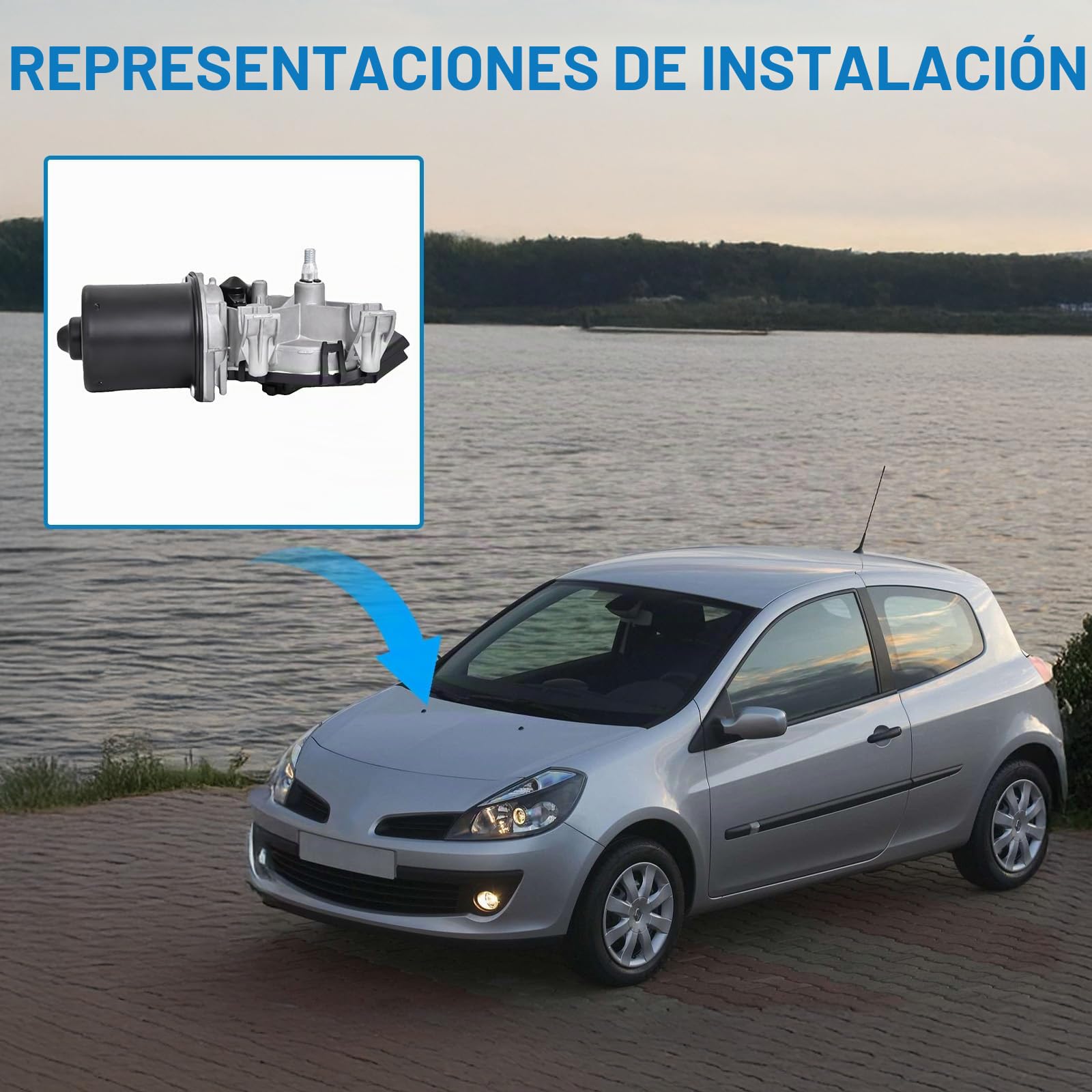 Motor de limpiaparabrisas delantero compatible con Clio III BR0/1 CR0/1 2005-2014 Grandtour 2008 - Van SB_ SR_ 2005 - Repuesto para 7701061590 53567502 8200268931 579738
