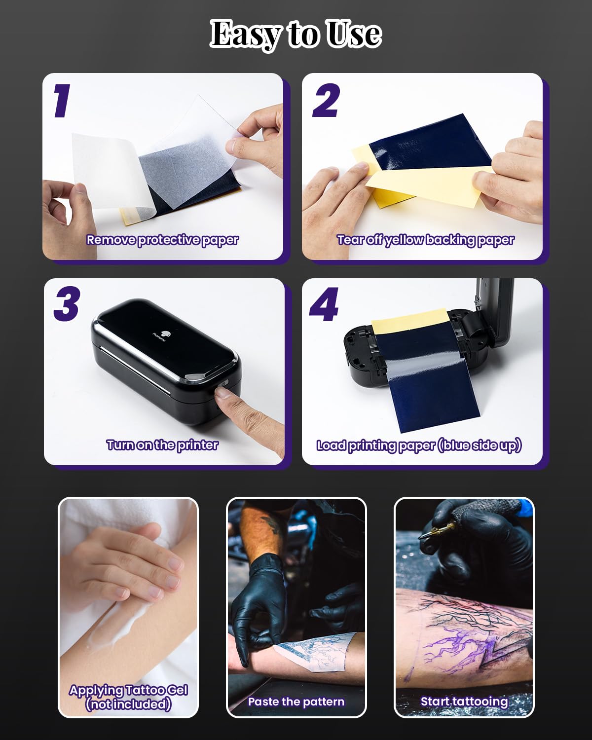 Phomemo TP31 Stampante Per Tatuaggi, Stampante Stencil Tattoo con 10 Carte di Trasferimento Compatibile Con il Telefono, Tablet e PC per Artisti e Principianti