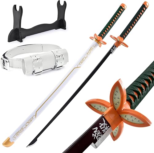 Vista 16 de Espada Demon Slayer de 41 pulgadas, con soporte de exhibición y cinturón, espada Rengoku, espada Tanjiro, espada Zenitsu/textura original del anime