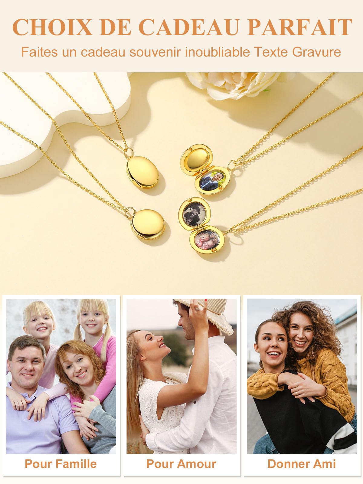 Custom4U Cadeau personnalisé pour femme - Médaillon ovale en argent sterling pouvant contenir des photos - Pendentif photo personnalisé avec chaîne de 40,6/45,7/55,9 cm, cadeau élégant pour