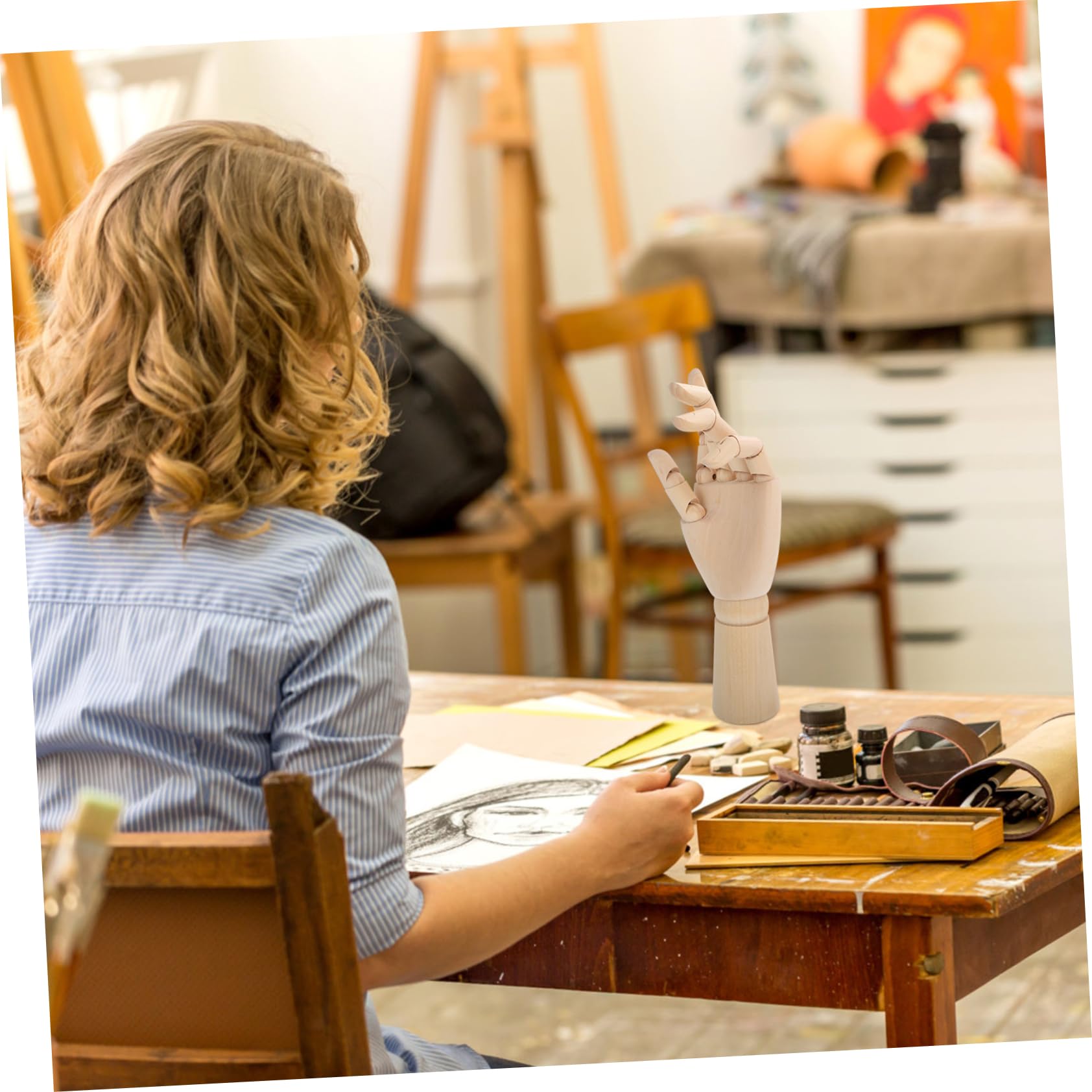 KOCKSHION Flexible Fingers Wooden Hand Model Artistic Sketching Tool Human Proportion Decorative for Home and Office