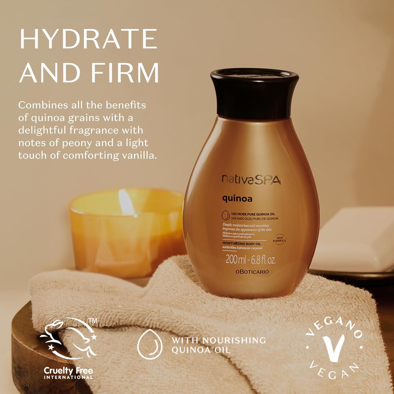Nativa SPA by O Boticario Quinoa Hydrating Body Oil, Soft and Healthy Skin, 6.8 oz. (200 ml) - Image 3