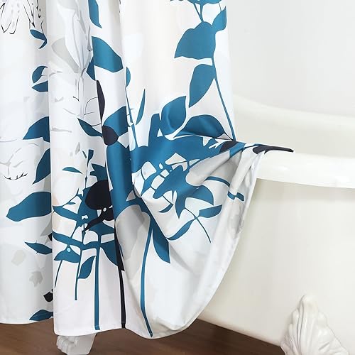 Miniatura 5 de Cortina de ducha de tela floral, cortinas de ducha de acuarela azul negro beige para baño, cortinas de baño decorativas modernas, 72 pulgadas de