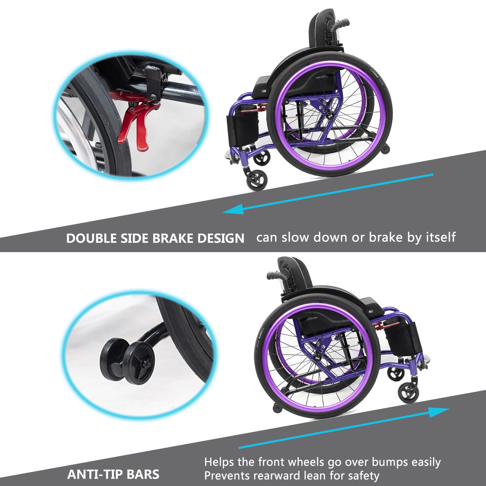 Silla De Ruedas De Transporte Portátil,silla De Ruedas Deportiva Ultraligera Plegable Todo Terreno,sillas De Ruedas Deportivas Y De Ocio,silla De Ruedas Manual De Aleación De Aluminio Autopropulsada(S