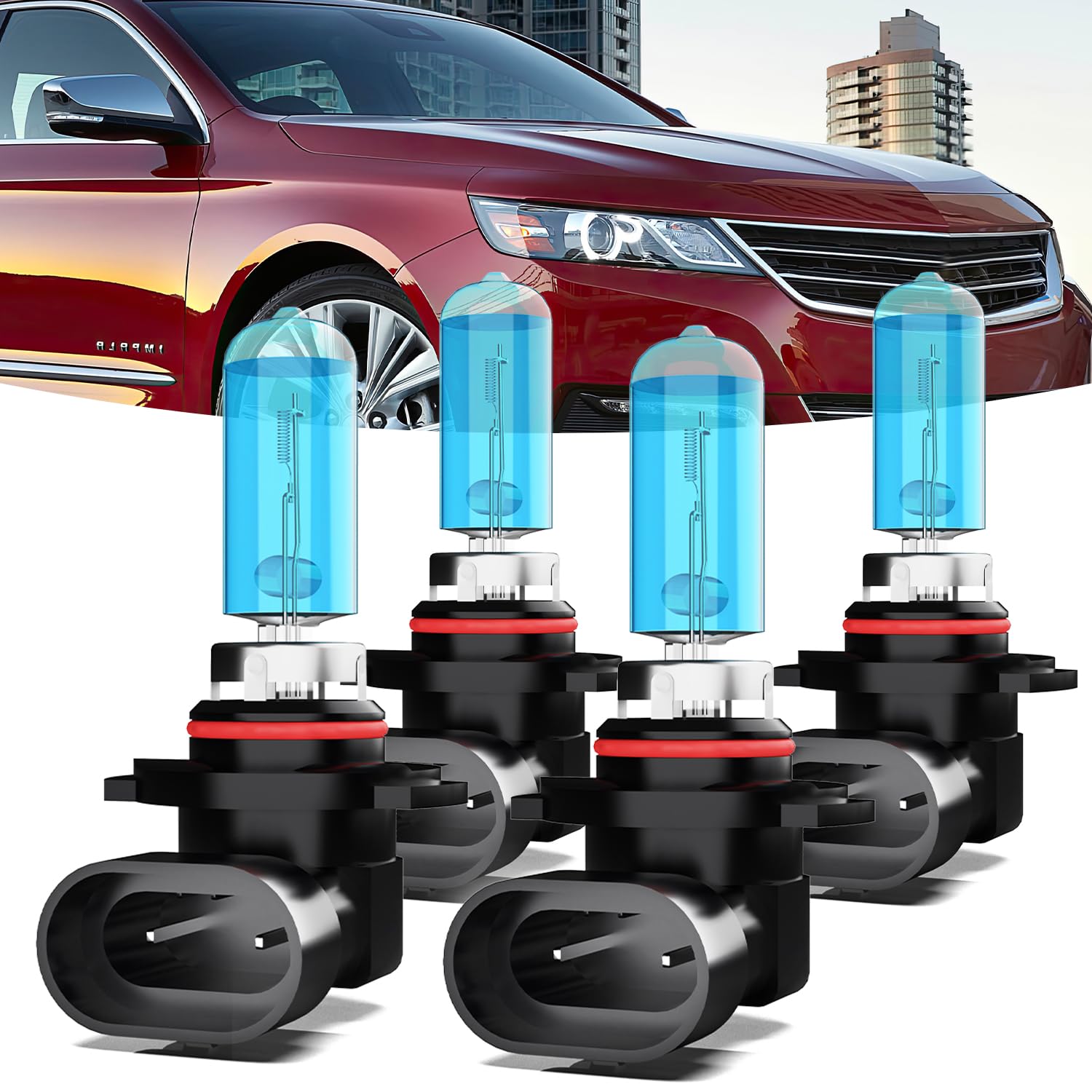 Halogen Headlights Fit for Chevrolet Chevy Impala 2016-2020 Headlight Bulbs,9005/HB3/H10 High Beam + 9005/HB3/H10 Low Beam Bright Front Car Lights,Plug And Play,Pack of 4