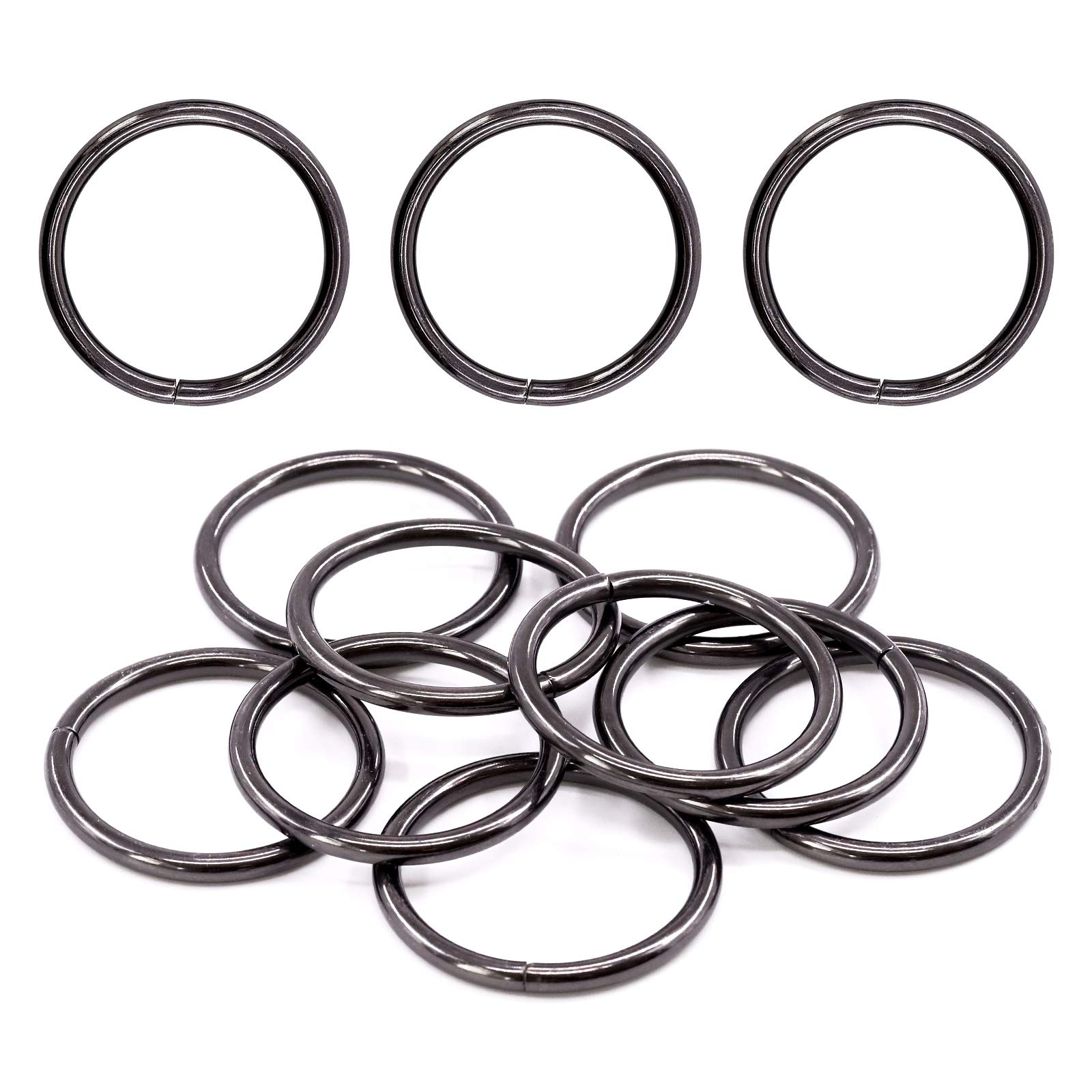 Swpeet 60Pcs Heavy Duty 3/2 Inch - 38mm Gun-Black Multi-Purpose Metal O Ring Metal Rings for Hardware Bags Ring Hand DIY Accessories Keychains Belts