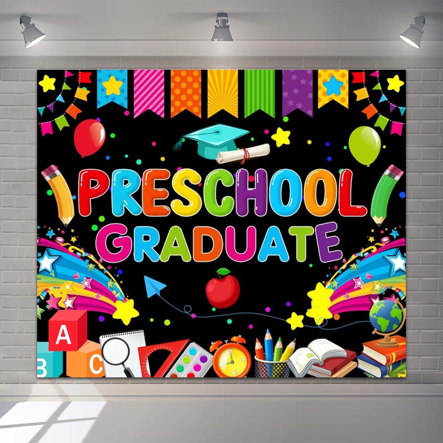 Preschool Kindergarten Graduation Backdrop 10x8ft Vinyl Congrats Grad Photography Backdrops Colorful Photoshoot Background Photo Party Decorations