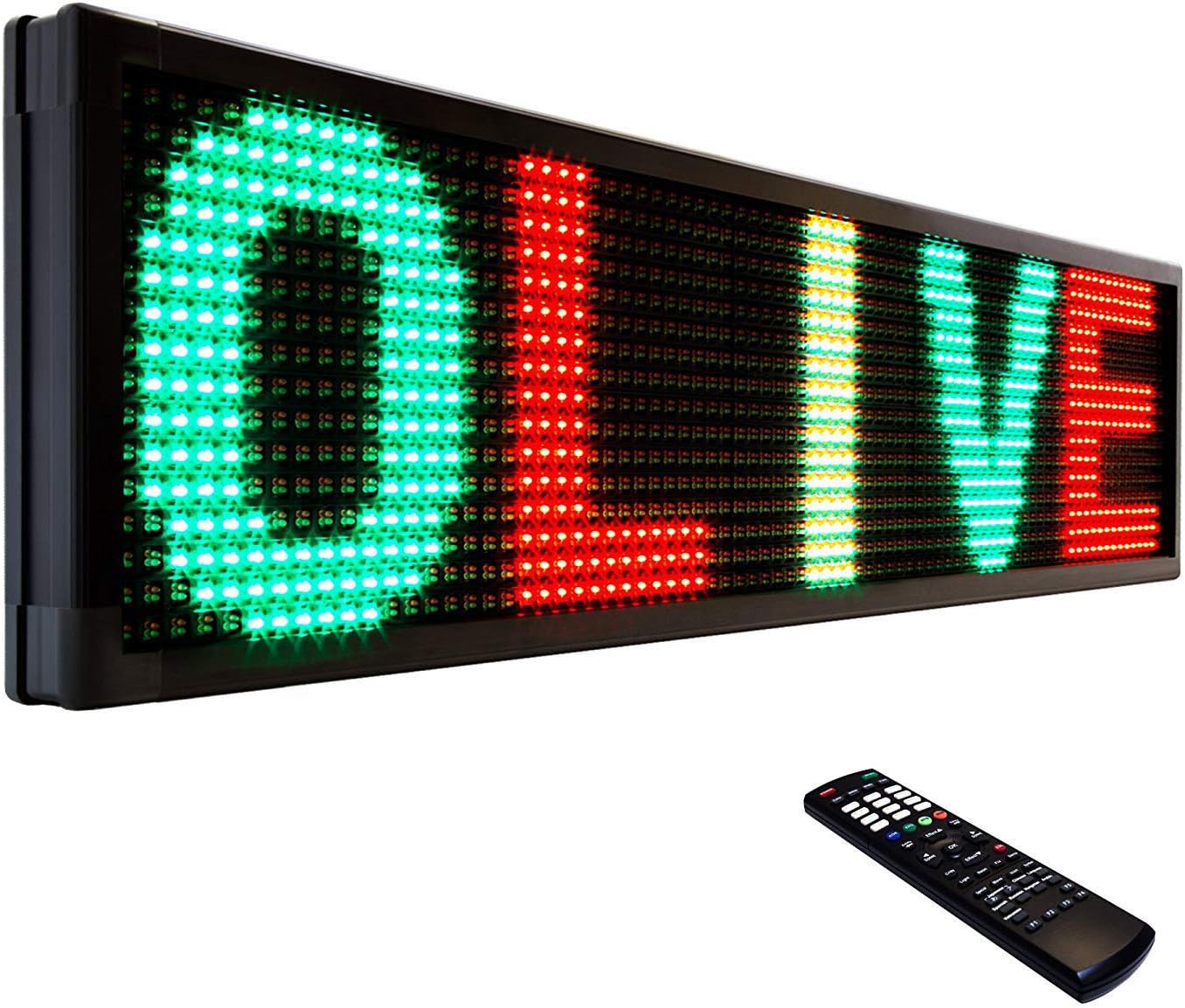 OLIVE LED Sign 3Color RGY, P20, 15"x40" IR Programmable Scrolling Outdoor Message Display Signs EMC - Industrial Grade Business Ad machine.