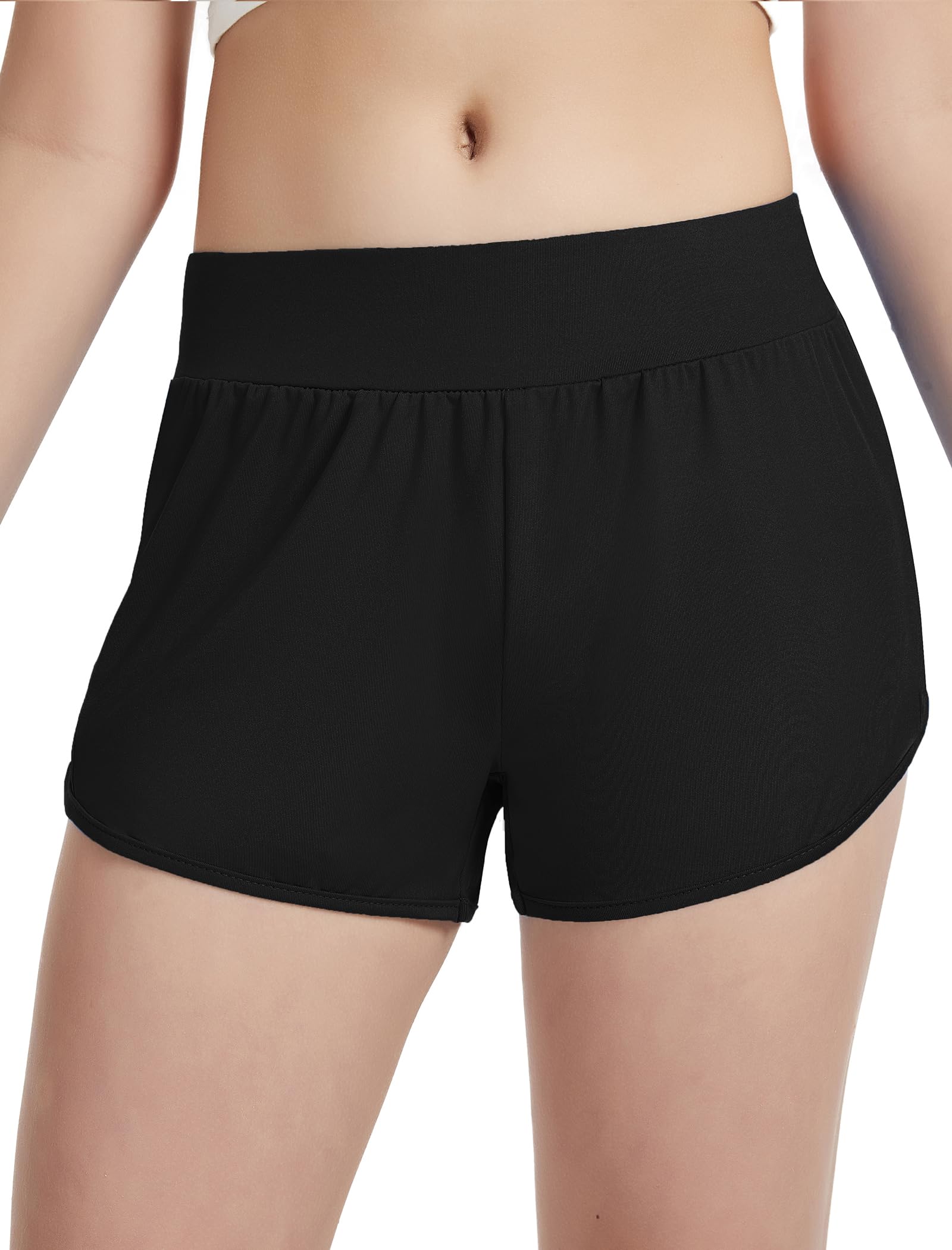 EXARUS - Paquete de 4 pantalones cortos deportivos para correr para niñas, tiro bajo/cintura alta, pantalones cortos de baloncesto activos, 6-14 años
