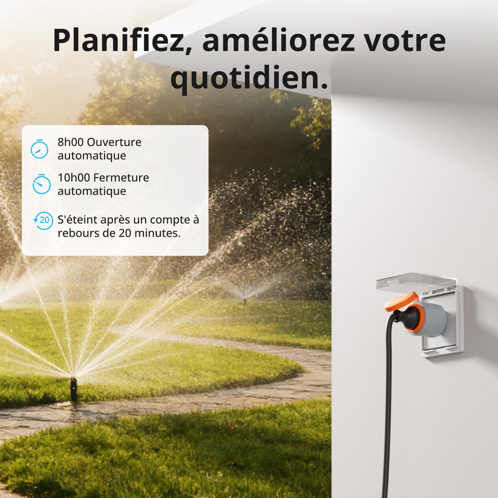 SONOFF S61s Outdoor (Schuko) – Prise Extérieure Intelligente, IP44, Compatible Matter, 2,4 GHz Wi-Fi, 16 A, 3840 W, Surveillance de l'énergie, Protection contre les surcharges, Compatible avec Alexa