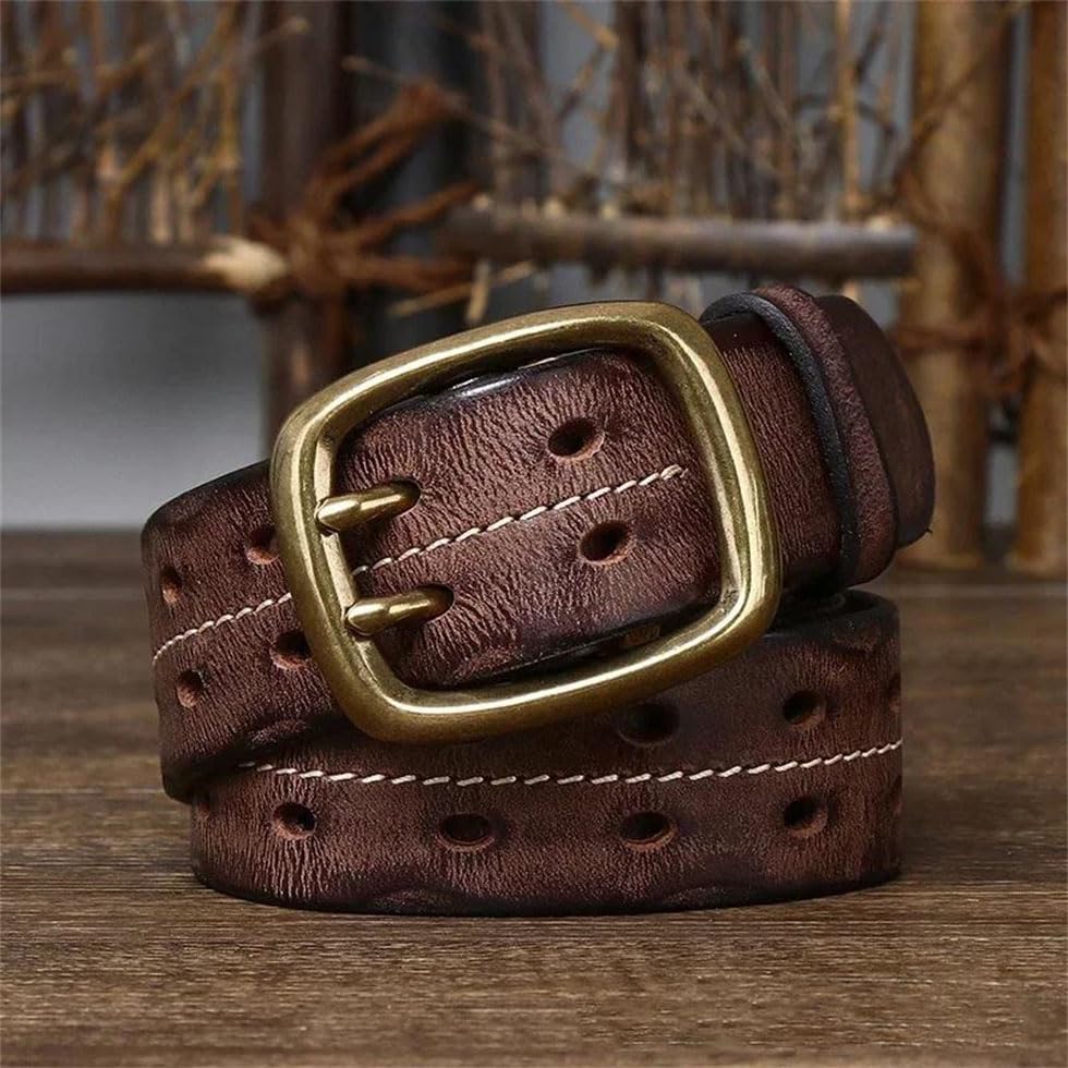 Men 3.8cm Leather Belt Copper Double Needle Pin Buckle Jeans Belt Leather Belt For All Seasons2