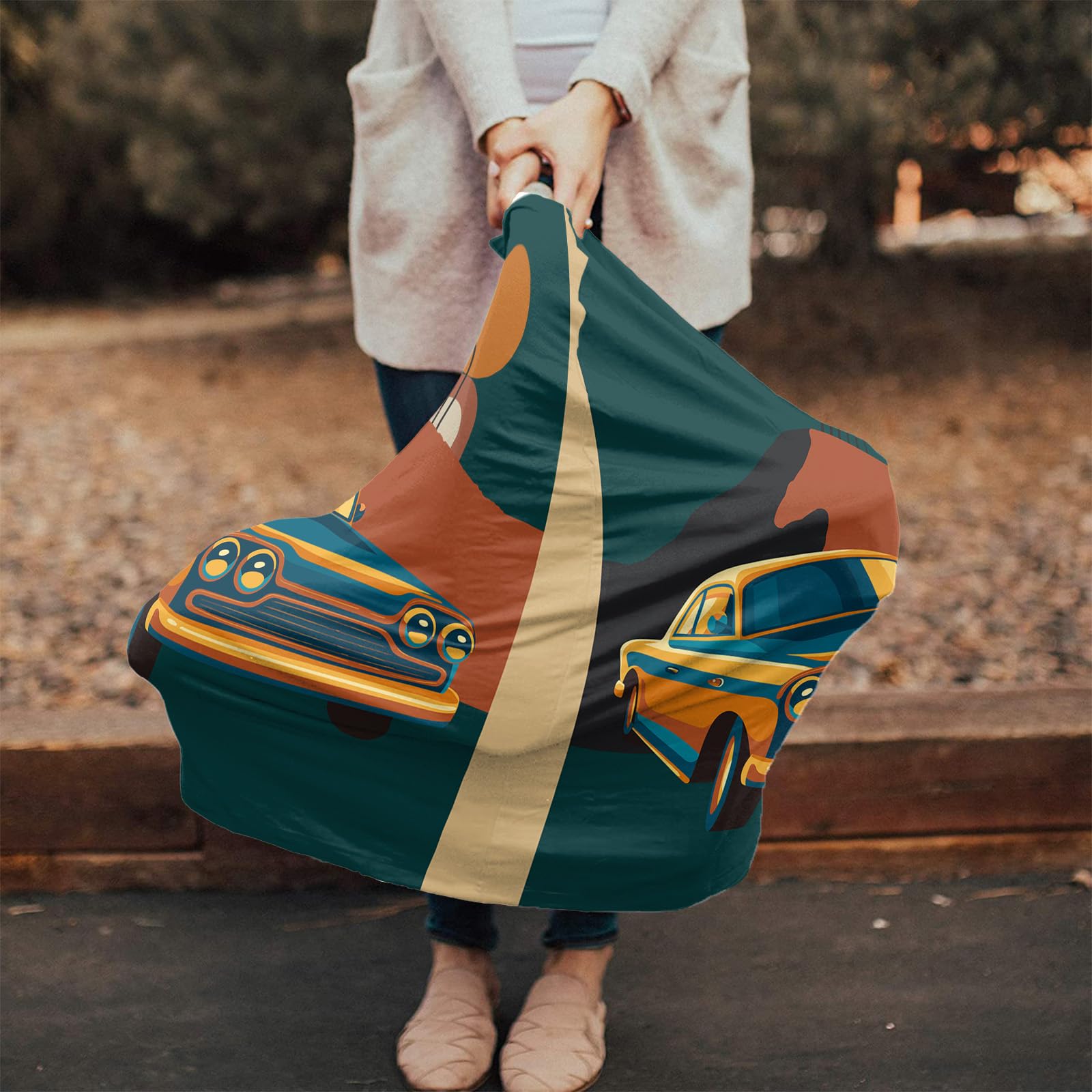 Nursing Cover for Breastfeeding Scarf, Car Mountain Sun Geometric Green Baby Car Covers Super Soft Multi Use for Canopy Shopping Cart Cover Blanket Stroller Cover