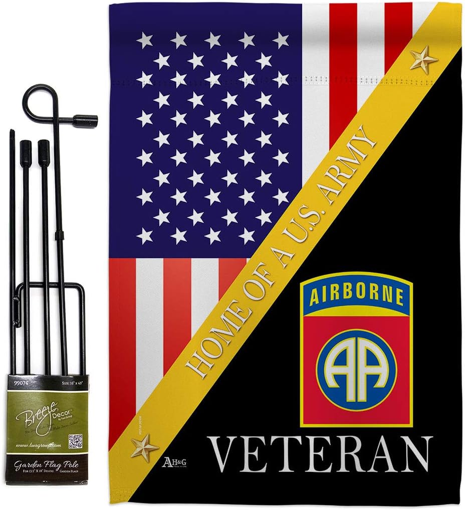 Home of 82nd Airborne Garden Flag - Set with Stand Armed Forces Army Rangers United State American Military Veteran Retire Official - House Banner Small Yard Gift Double-Sided 13 X 18.5