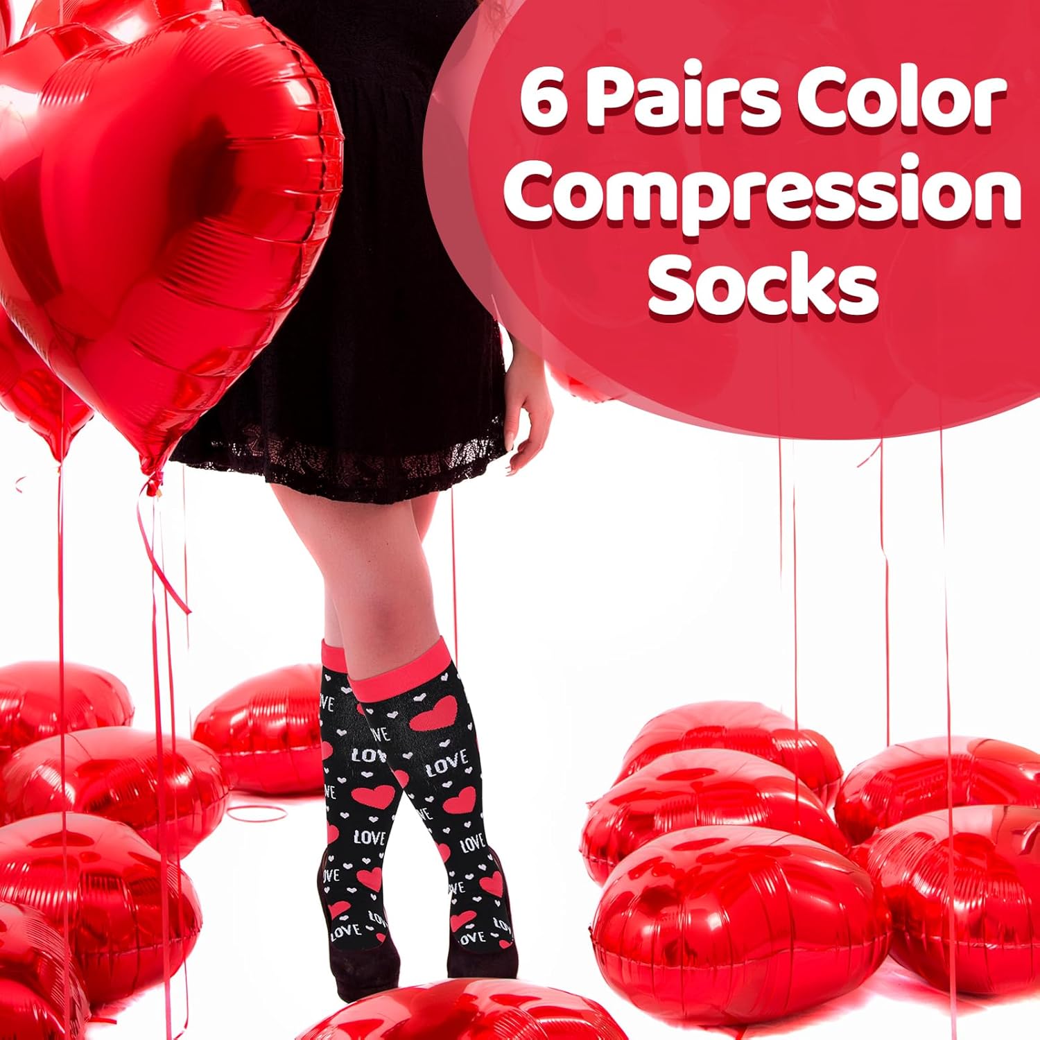 Jspupifip 6 Pairs Plus Size Compression Socks for Women Wide Calf Extra Large Knee High Support for Travel Yoga Running Circulation - Image 8
