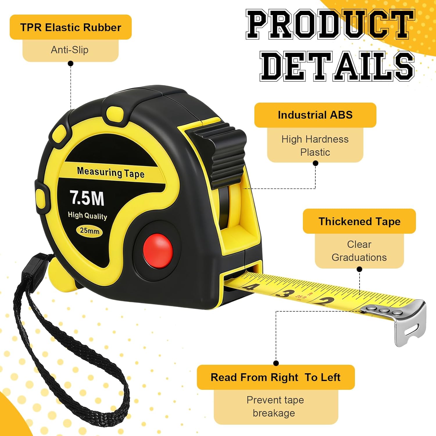 Relaxweex Left Handed Tape Measure with Rubber Reading from Right to Left Measure 25ft