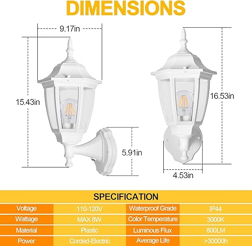 Miniatura 2 de FUDESY Lámpara de pared para exteriores, del atardecer al amanecer, luz con sensor de porche, de plástico blanco, anticorrosión con bombilla LED