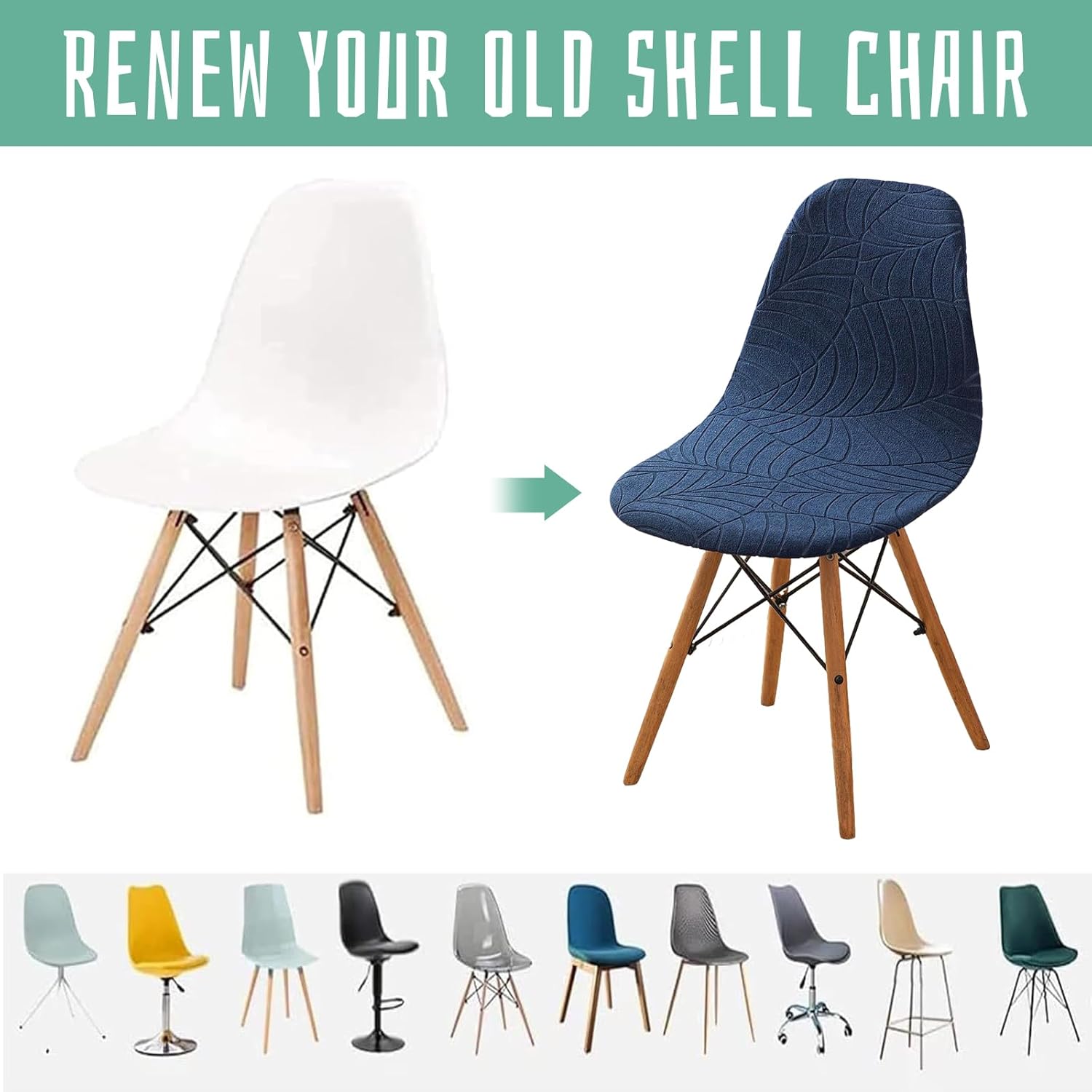 Dining Chair Covers Set of 6, Mid Century Modern Dining Room Chair Covers Jacquard Shell Chair Cover, Stretchable Armless Chair Slipcover for Kitchen, Office, Dining Room and Living Room