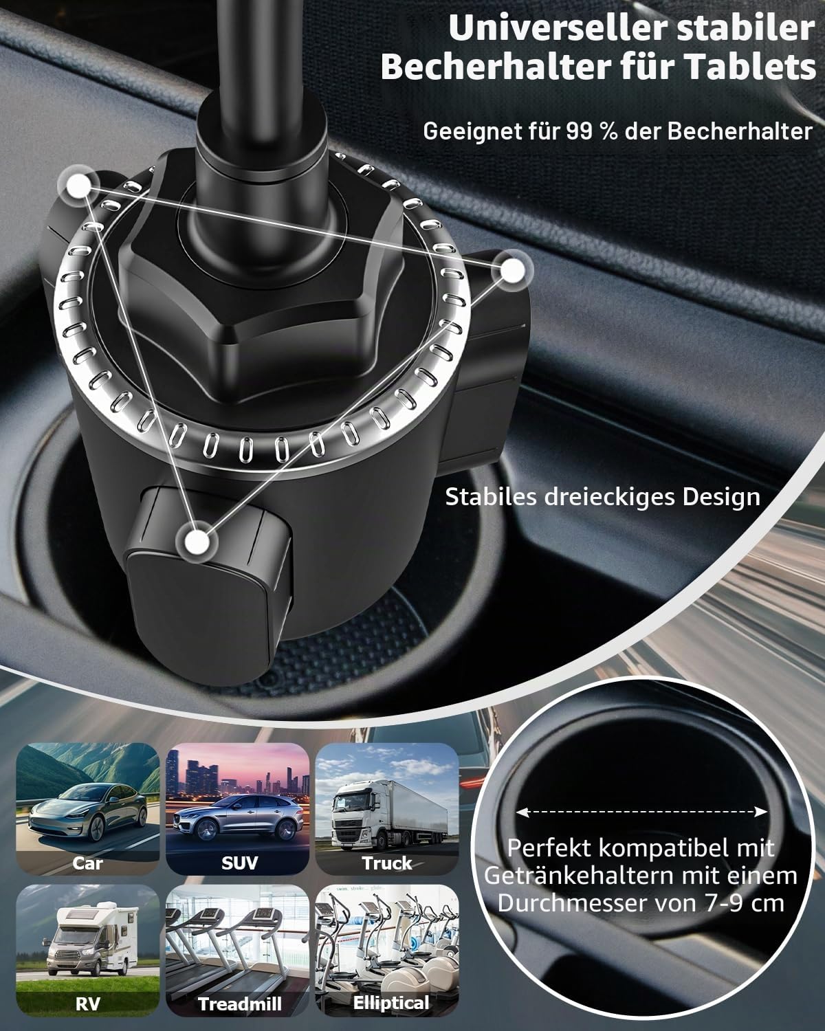 Schwanenhals Auto Tablet Getränkehalter, woleyi Universal Tablet Getränkehalter für Auto, LKW, Laufband, Golfwagen, für iPad Pro 12.9 Air Mini, Galaxy Tabs, iPhone Mehr 4-13" Handy und Tablets