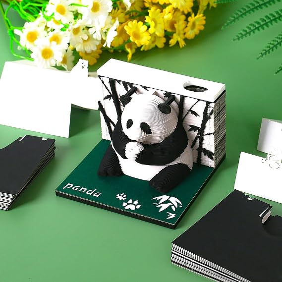 3D Memo Pad, 217 Sheet Tear Away Memo Pad Creative Paper Carving Panda 3D Art Notepad DIY Sticky Notes, Desktop Decor Gift