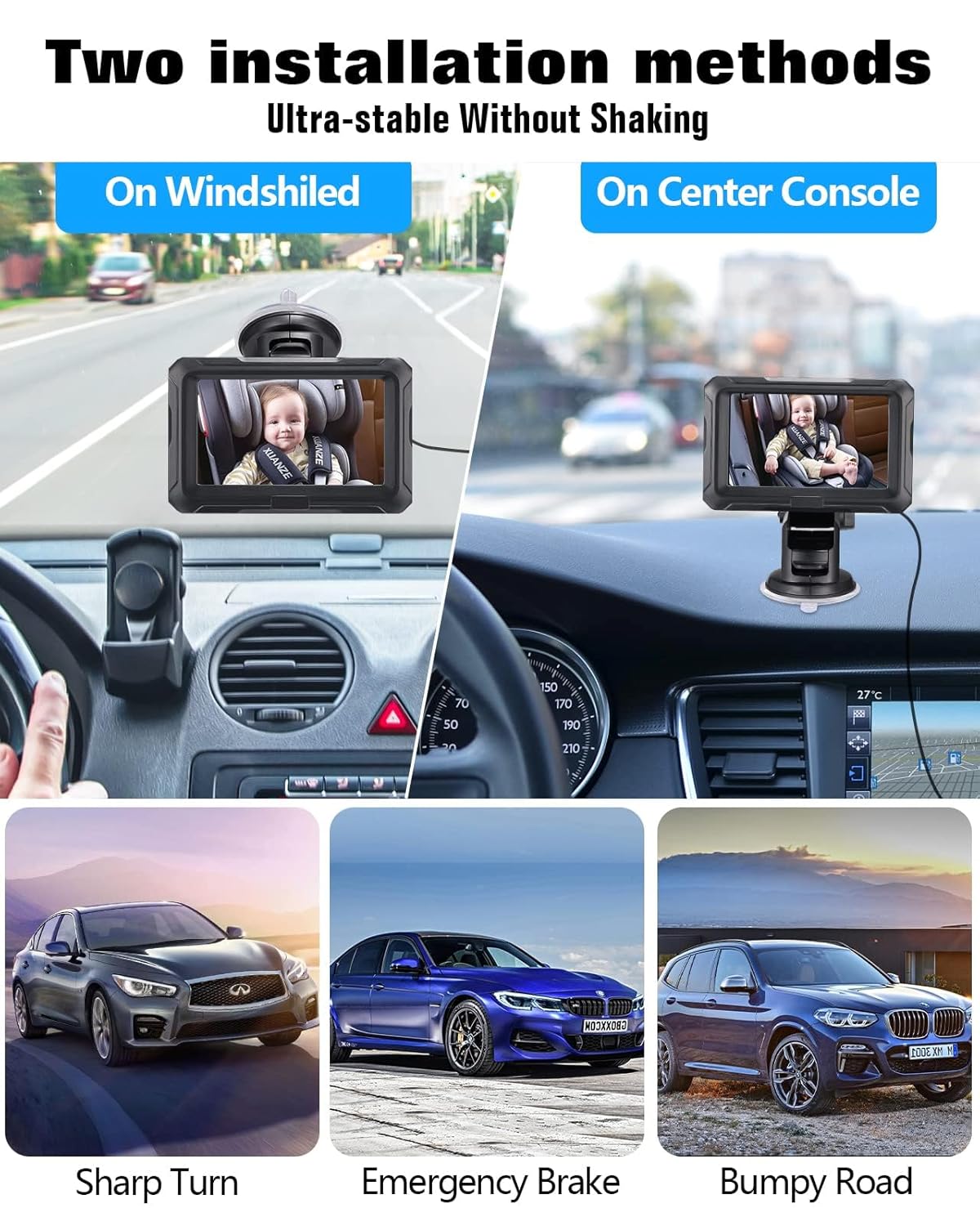 Zacro 1080P Baby Car Camera, 4.3" Baby Camera for Car, with HD Night Vision, 150° Wide View Angle Baby, 360° Rotatable, for Baby Rear Facing Seat
