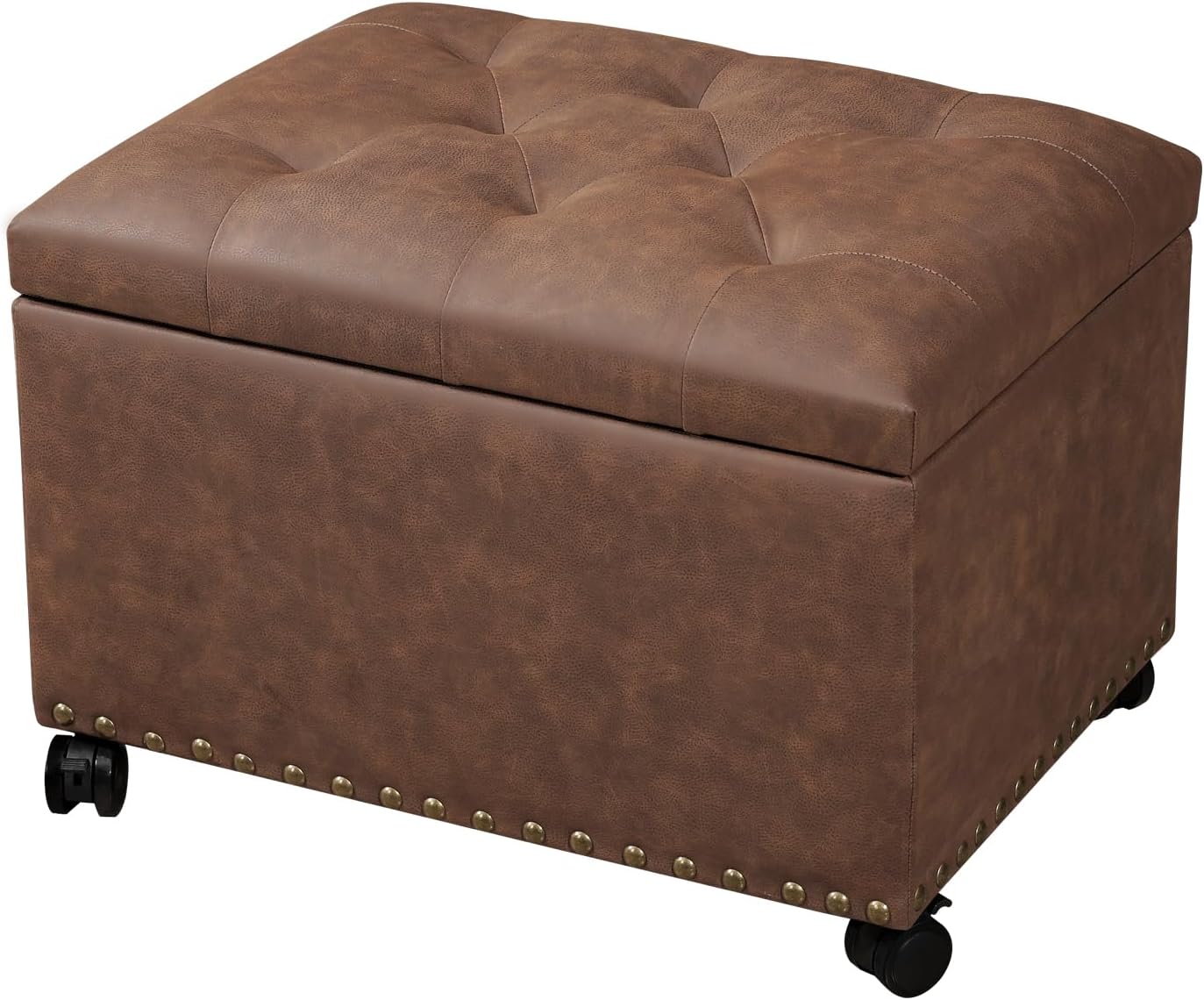 Leather Stora Ottoman ° Caster Wheels Foot Rest Bench Rec