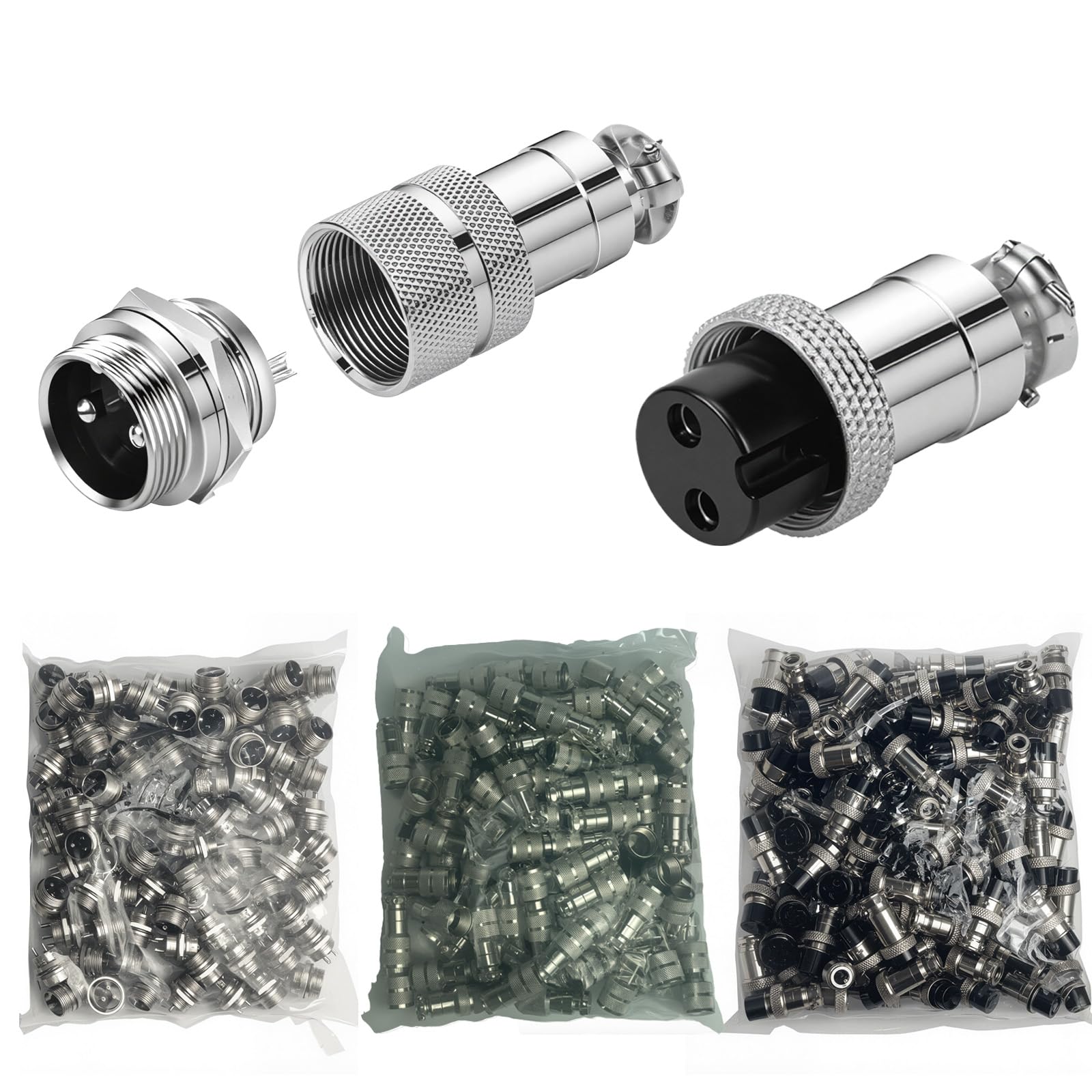 100Sets GX16 Aviation Connector Set | 2 Pin IP55 Waterproof Metal Plug & Socket Kit with Dust Covers | 16mm Circular for Aerospace, Drone, Industrial Equipment(GX16 Docking,2P)