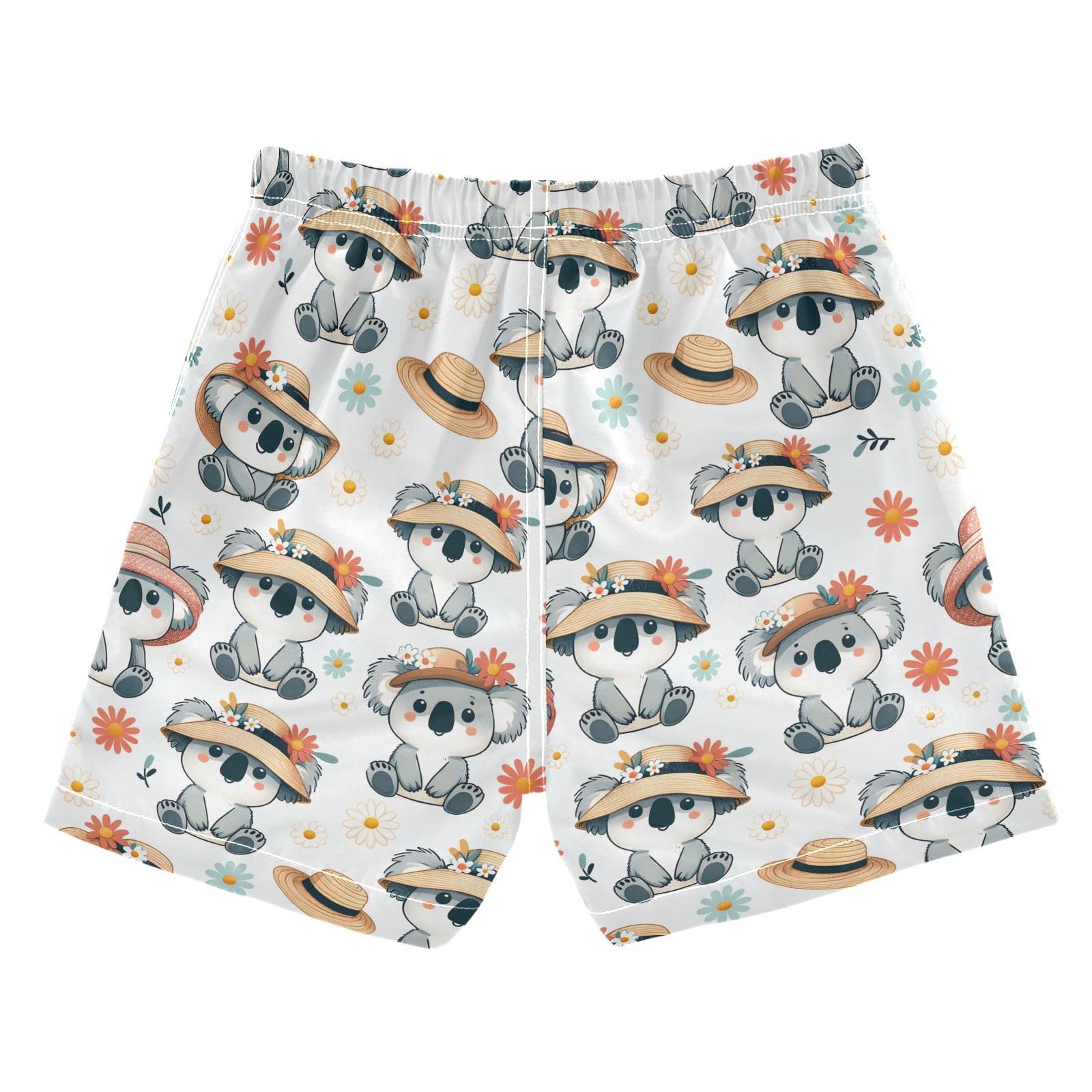 ALAZA Cute Koala Wearing Flower Floral Boys' Swim Trunks Beach Shorts Quick Dry Swimsuit 7 Years