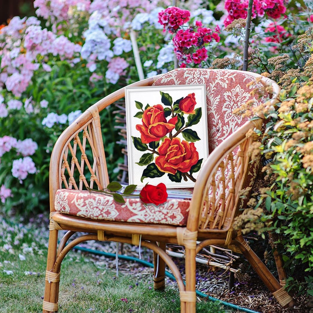Kit Canevas Roses Oranges Collection D'Art - 14x18cm, Coton Retors Mat, Inclus Fils Et Aiguille