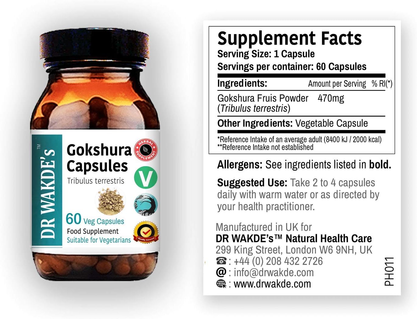 DR WAKDE's Gokshura Capsules (Tribulus terrestris) - 60 Veg Caps | 100% Pure, All-Natural Supplement | Vegan, Plant-Based, Supports Vitality and Urinary Health