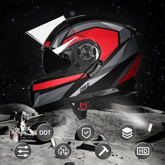 Helmets Premium Motorcycle Modular Helmet, Adult Motorcycle Modular Full Face Helmet Flip-Up Dual Visor DOT Approved, Fits Male and Female Riders with Pull-Down Visor