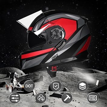 Helmets Premium Motorcycle Modular Helmet, Adult Motorcycle Modular Full Face Helmet Flip-Up Dual Visor DOT Approved, Fits Male and Female Riders with Pull-Down Visor