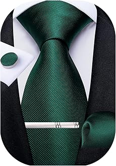 DiBanGu Men's Solid Tie Silk Necktie and Pocket Square Wedding Tie Cufflinks Set Formal