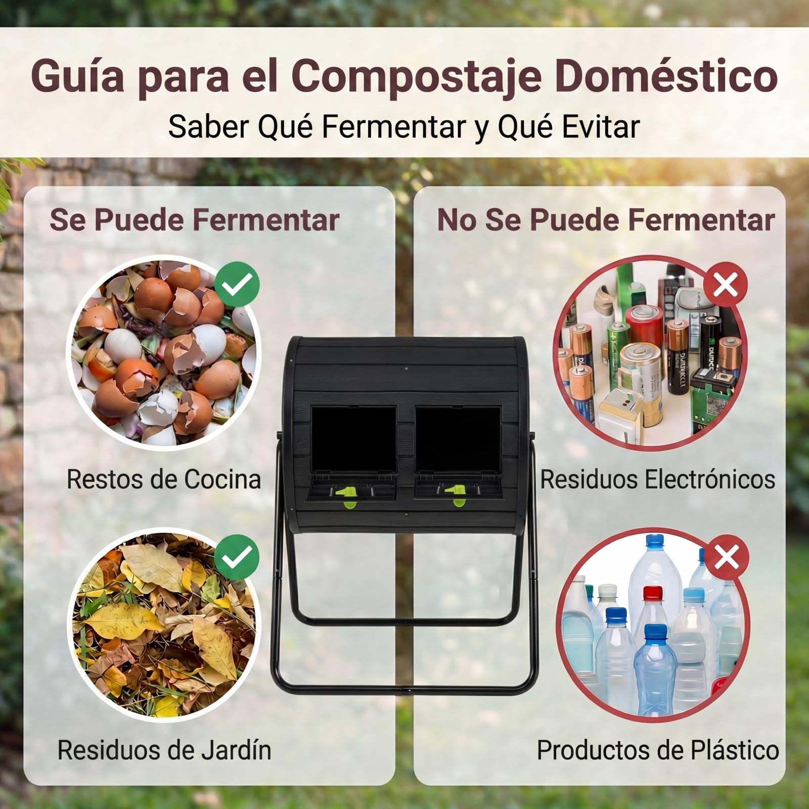 GYMAX Compostador Giratorio de Jardín 142 L, Contenedor de Compostaje de Doble Cámara Compostadora con Puertas Bloqueables, Soporte Metálico para Desechos de Jardín Cocina Patio (Negro)