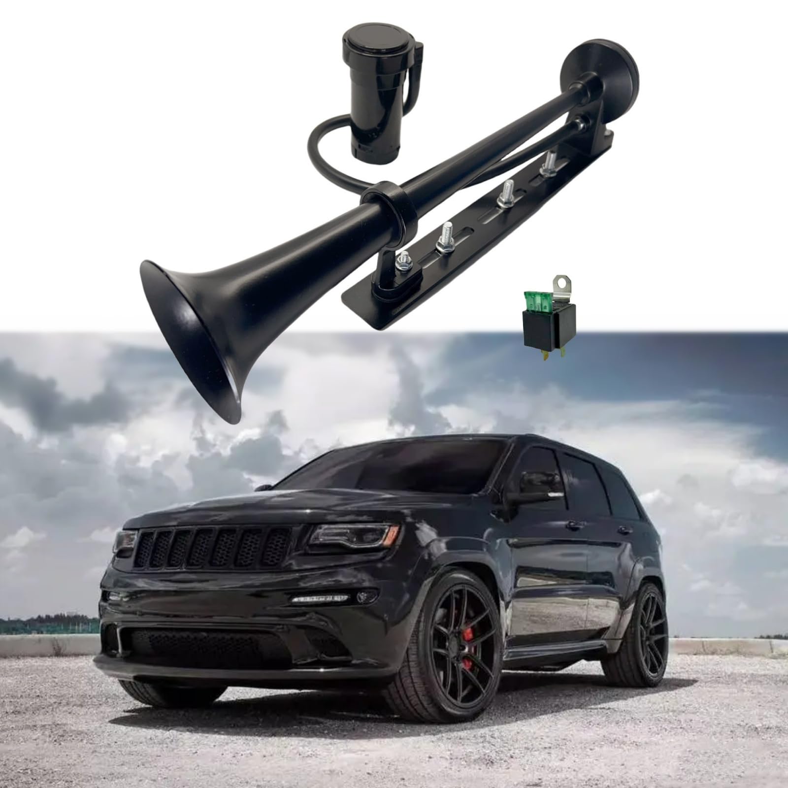 Auto Hupe LKW Hupe Lauter Lautsprecher Innovatives Design Lufthorn und einstellbare Installation car horn Chrom-Zink Trompete schwarz Air Horn mit Luftpumpe für 12V Auto LKW Boot ect