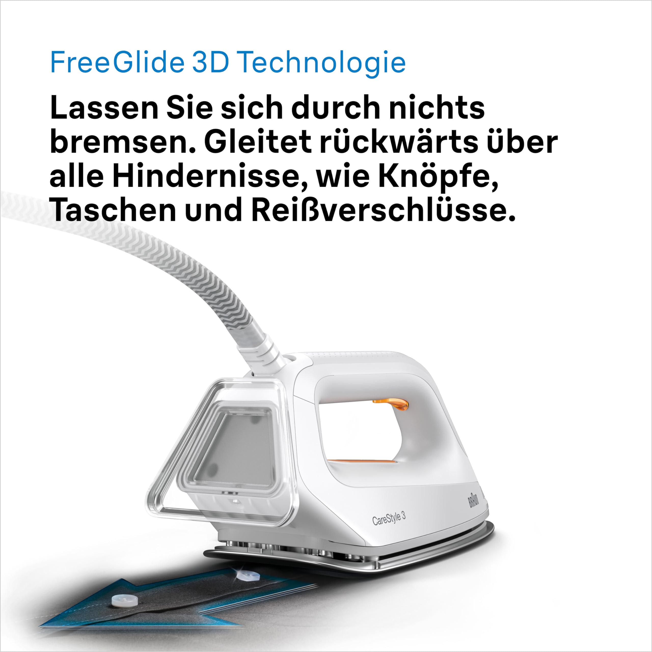 Braun CareStyle 3 Dampfbügelstation IS 3132 WH - mit FreeGlide 3D Bügelsohle, Pumpendruck 6 bar, großer 2 L Wassertank, Eco-Funktion, weiß/orange