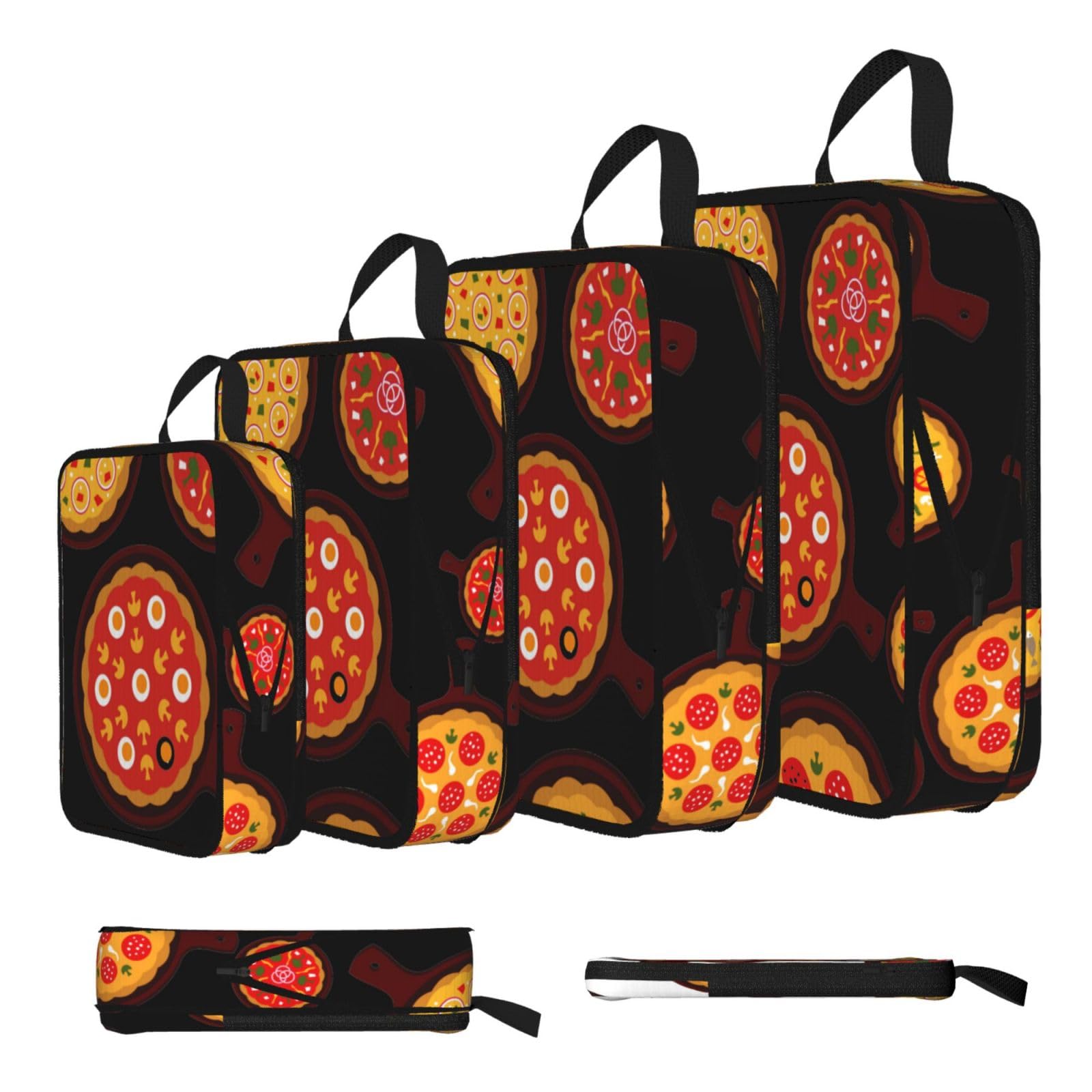 Pizza Food Print Compression Packing Cubes 4-Piece Set With Multi- Compartment Travel Bag, Waterproof Suitcase Organiser Bags