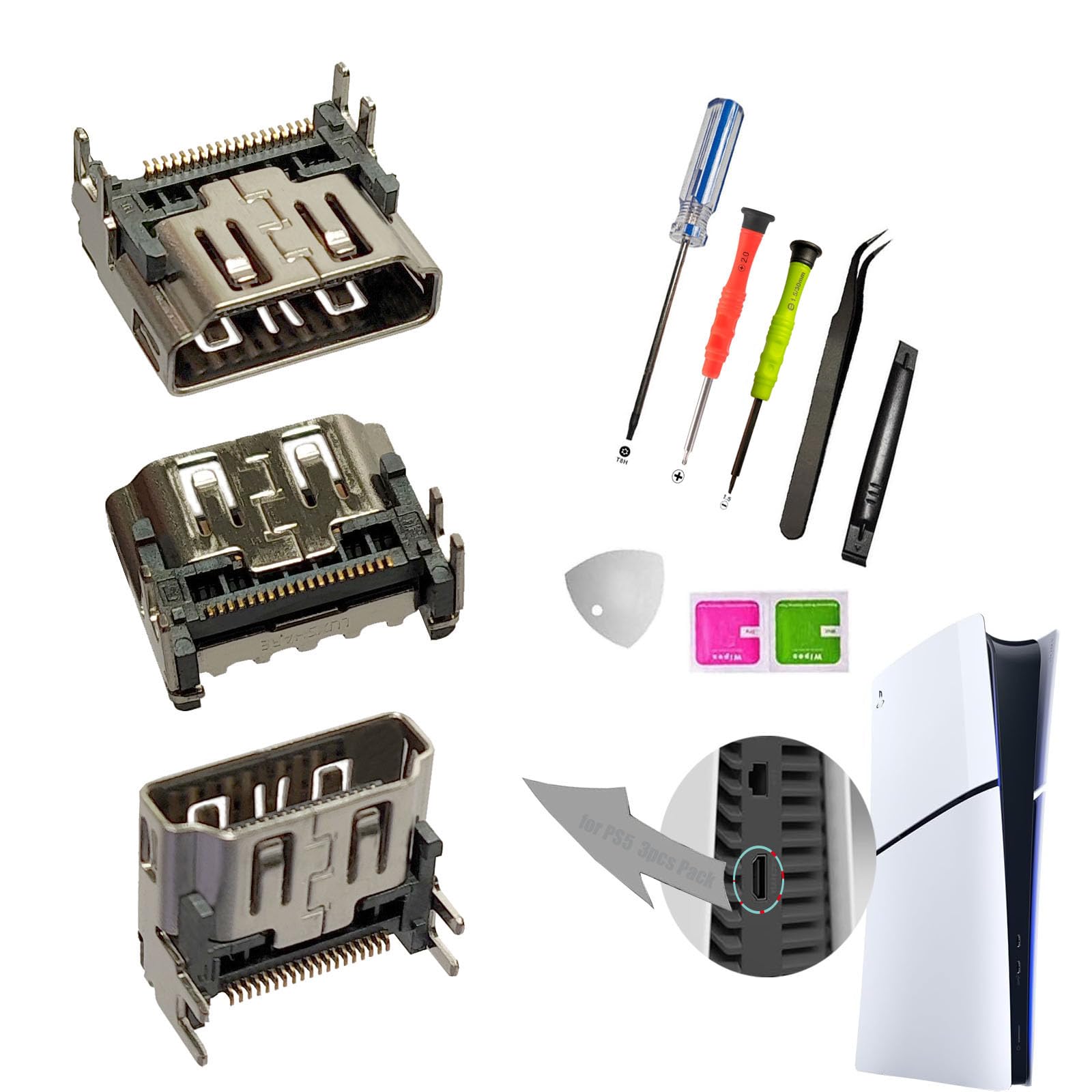 (3pcs HDMI Pack) for PlayStation 5 HDMI Replacement Parts,PS5 HDMI Display Port Jack Socket Connector Replacement Parts for Sony PlayStation 5 PS5