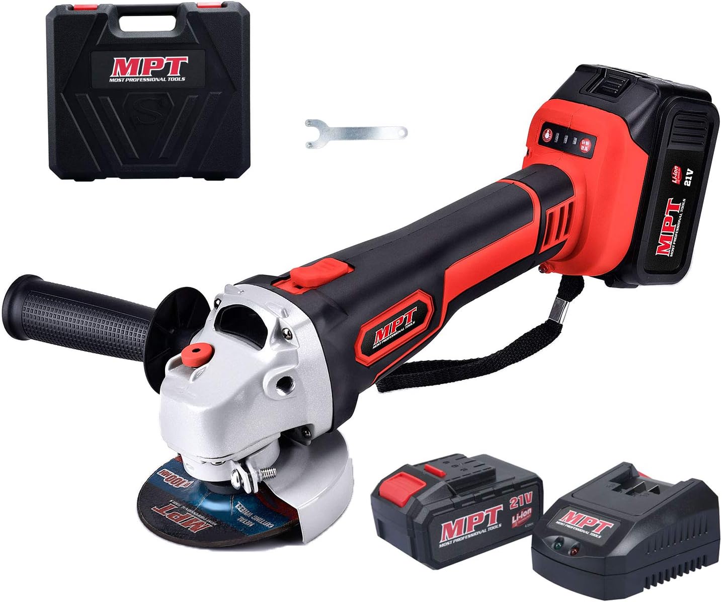 MPT 21V Max 4 1/2” Cordless Angle Grinder Brushless Motor with 4.0Ah Li-ion Battery Fast Charger