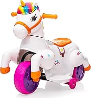 TOBBI 6V Electric Unicorn Ride On Toy for Kids 3-6 - Battery Powered Rocking Pony with Music, Training Wheels & Forward/Reverse