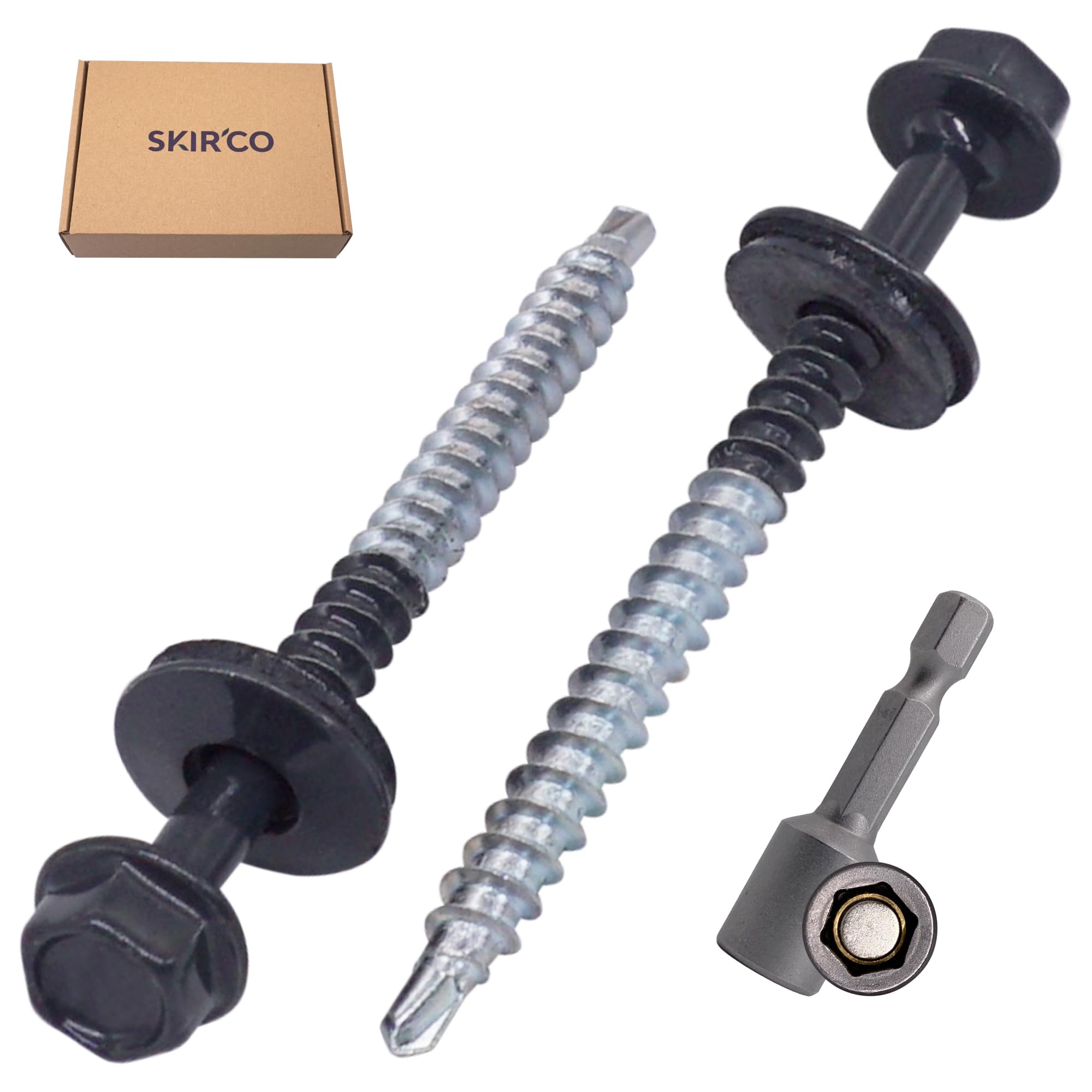 SKIR'CO (200 szt.) Malowane wkręty dachowe 4,8 x 60 mm, z łbem sześciokątnym, wkręty samowiercące z podkładką EPDM (szary antracyt, RAL 7016)