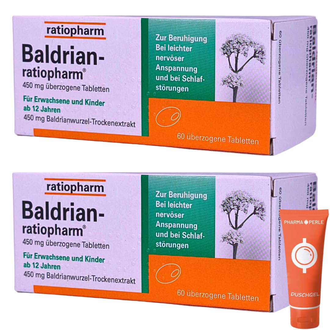 Baldrian 2x 60 Tabletten I bei leichter nervöser Anspannung, Unruhe, Navervosität I Beruhigung I Schlafstörung I Pflanzlicher Baldrianextrakt I Spar-Set plus Pharma Perle give away