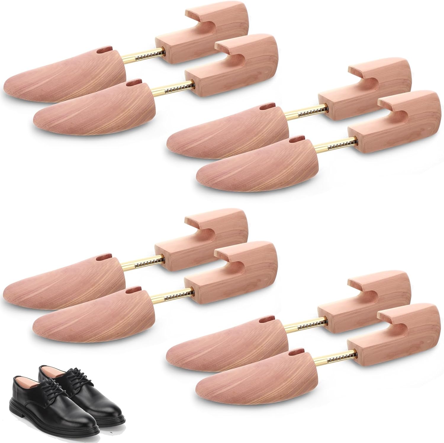 4 Packs Adjustable Cedar Shoe Trees 9.5-14 Sizes Wooden Shoe Stretcher Trees for Women Men Boots Sneakers Widener